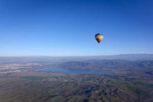 Nice photo of Hot Air Balloon Over Lake Skinner